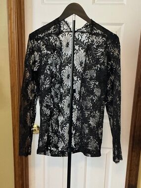 Source Unknown Black Sheer Floral Lace Long Sleeve cardigan cover Top
